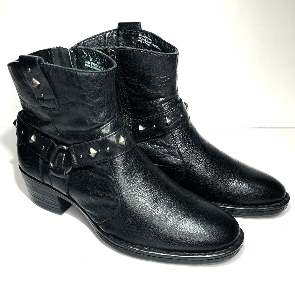 Born Black Leather Studded Moto Ankle Boots 9